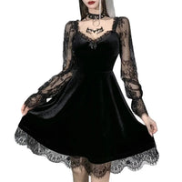 Women Lolita Mini Dress Evening Party Spring Summer Clothes Floral Long Sleeve Lace Patchwork Dress Sexy Club