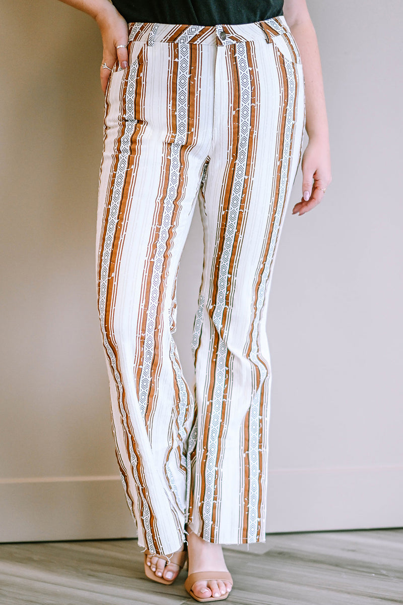 Stripe Plus Size Stripe Print High Waist Bell Bottom Pants