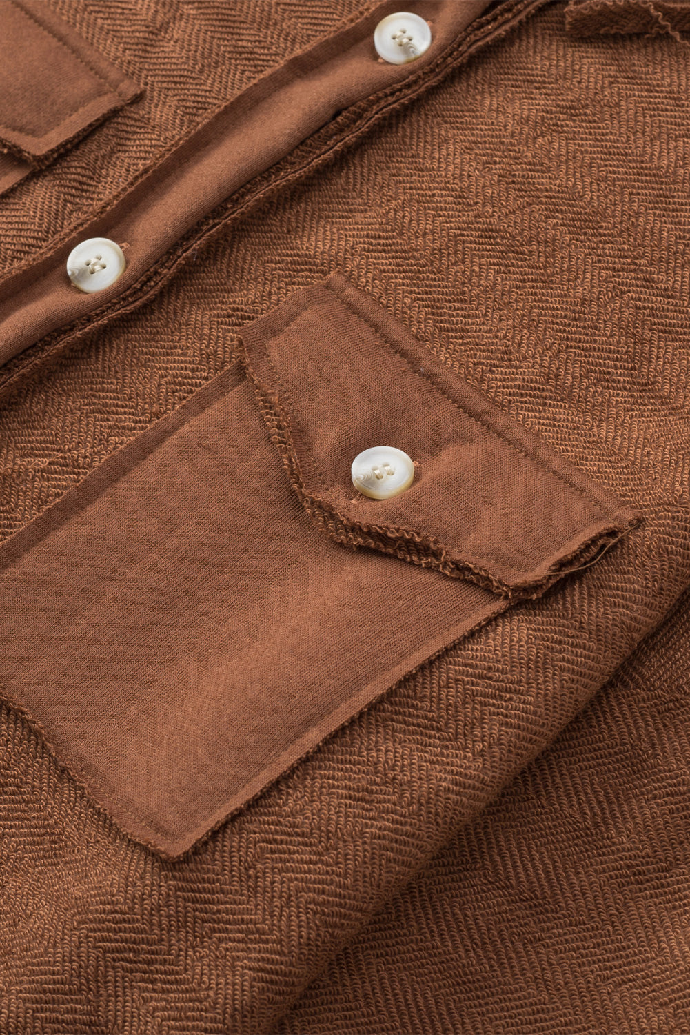 Brown Contrast Flap Pockets Relaxed Shacket