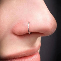 1pc Fake Nose Rings Hoops, Hypoallergenic Stainless Steel D Shape Nose Clip Piercing Jewelry for Women Men