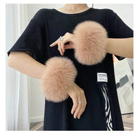 Natural Fox Fur Cuffs Wrist Arm Warmer Women Jacket Coat Sleeve Fur Triming Ladies Bracelet Real Fur Wristand Glove Snap Ring