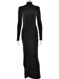 JULISSA MO Sexy High Slit Bandage Women Long Dress Black Turtleneck Long Sleeve Dress Female Winter Slim Elegant Women Clothing