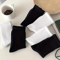 7/10/20 Pairs Mid Length Socks Women Classic Black White Solid Color Fashionable Casual Sports Absorbing Breathable Men Socks