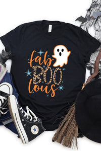 Black Fab Boo Lous Ghost Print Short Sleeve Graphic Tee