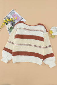 V-neck Knitted Lantern Sleeve Pullover Sweater