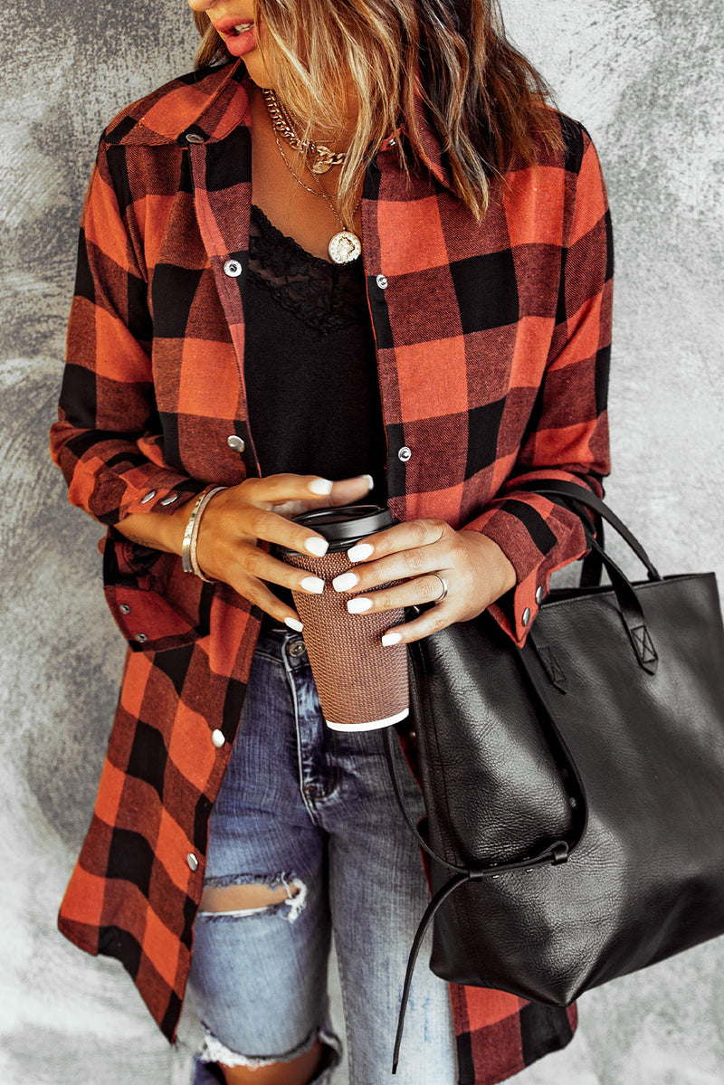 Blue Turn-down Collar Plaid Shirt Jacket