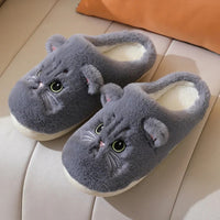 Cute Cat Slippers Fluffy Furry Women Home Platform Slippers Men Winter Plush Slides Indoor Fuzzy Slippers Lovely Cotton Shoes