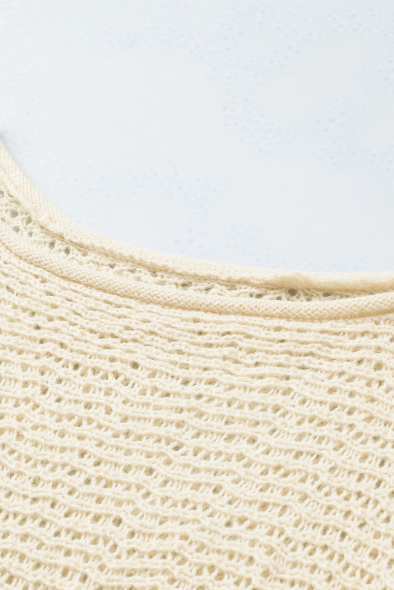 Apricot Sheer Openwork Knit Sweater