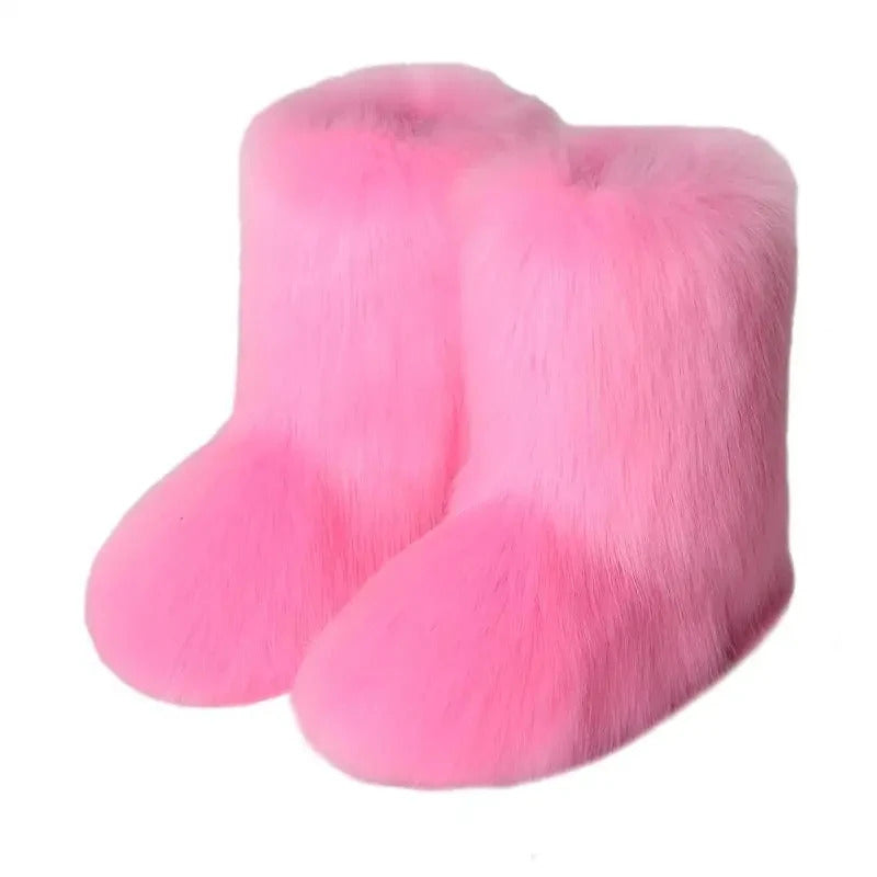 Winter Shoe Women's Winter Fluffy Faux Fox Fur Boots Woman Plush Warm Snow Boots Luxury Footwear Girls' Furry Fur Bottes Fashion