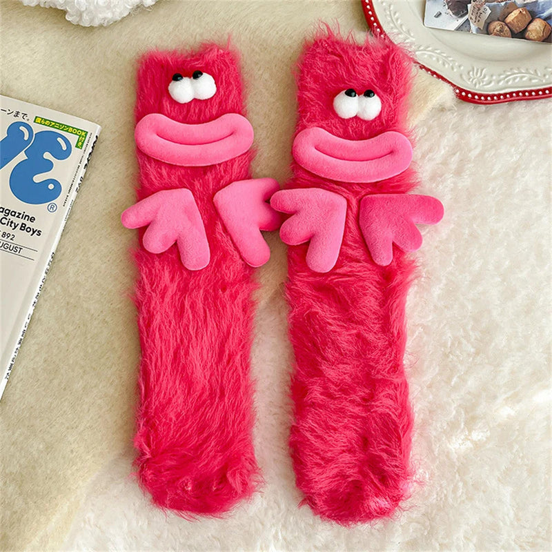 Funny Monster Socks Autumn Winter Coral Fleece Floor Socks Couple Sleep Sock Fuzzy Socks Christmas Stockings