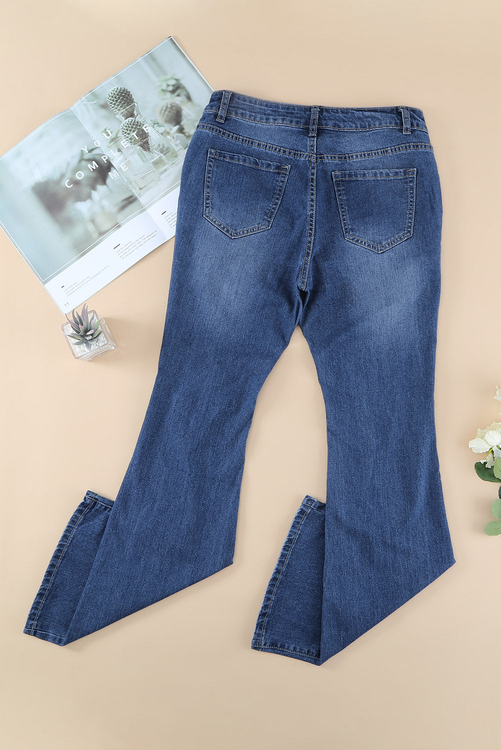 Blue High Waist Distressed Bell Jeans