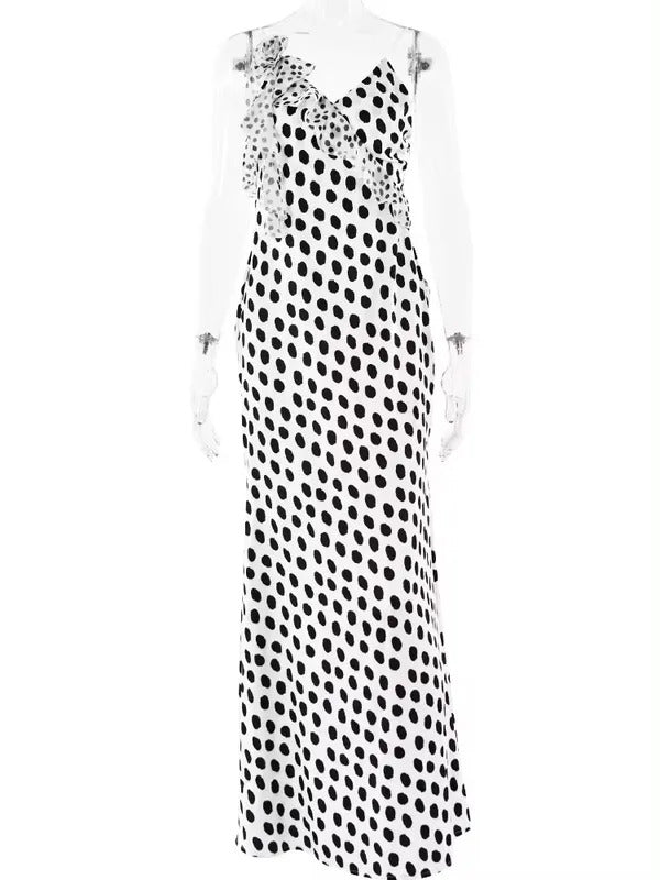 JULISSA MO Sexy Backless  Print Dots Flower Women Maxi Dress Spaghetti Strap Evening Dress Autumn Skinny Elegant Party Clubwear