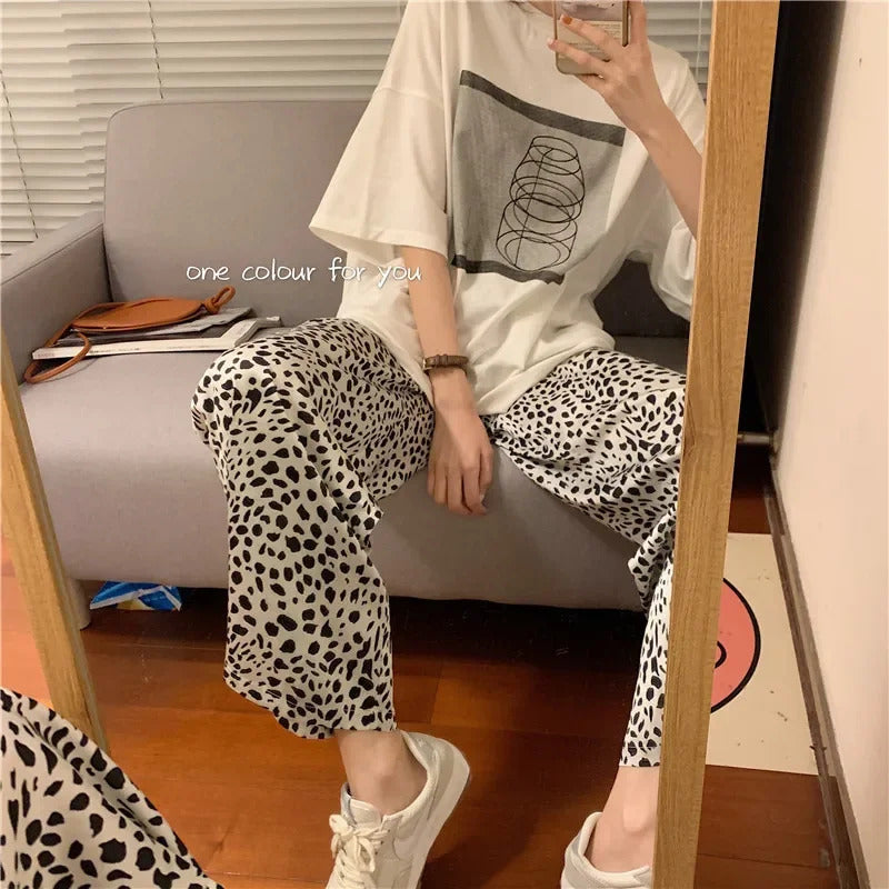 Women's Loose Round Neck Cute Kitty Homewear Pajamas Women's Simple Leisure Long Sleeve Long Pants Two-piece Suit Pajamas  Women