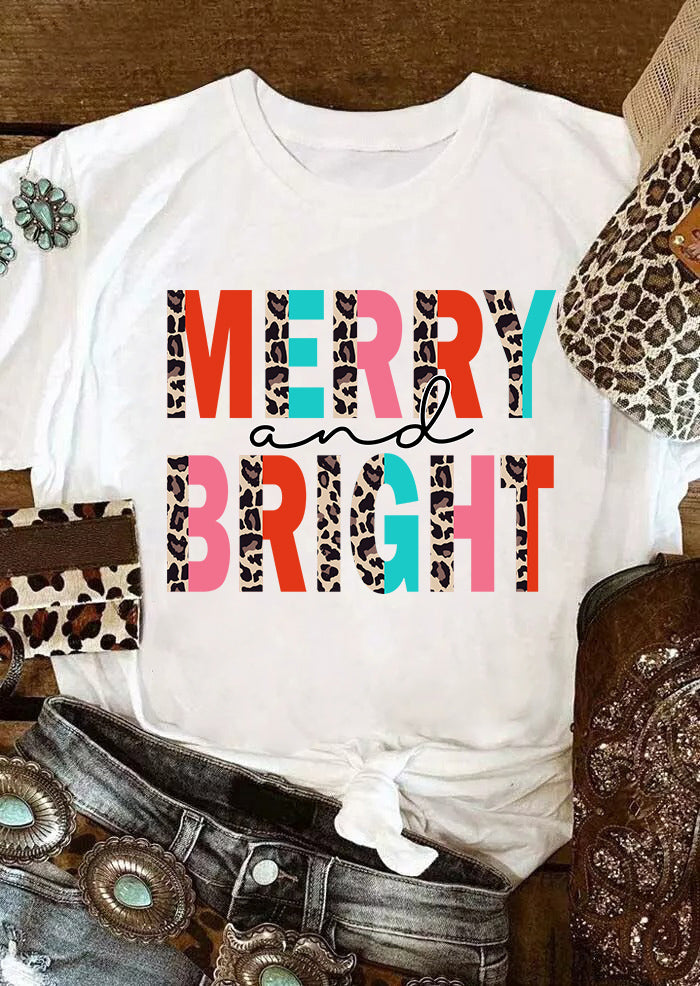 White Merry and Bright Leopard Graphic Tee