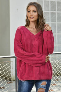 Dark Gray Bubblegum V-Neck Braided Knit Sweater