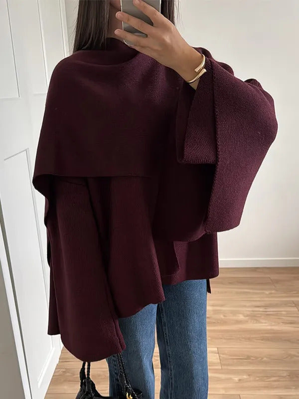 Women's Burgundy Woolen Blends Jacket With Scarf Vintage Long Sleeve Oversize Short Coat 2024 Autumn Lady Office Outwear New