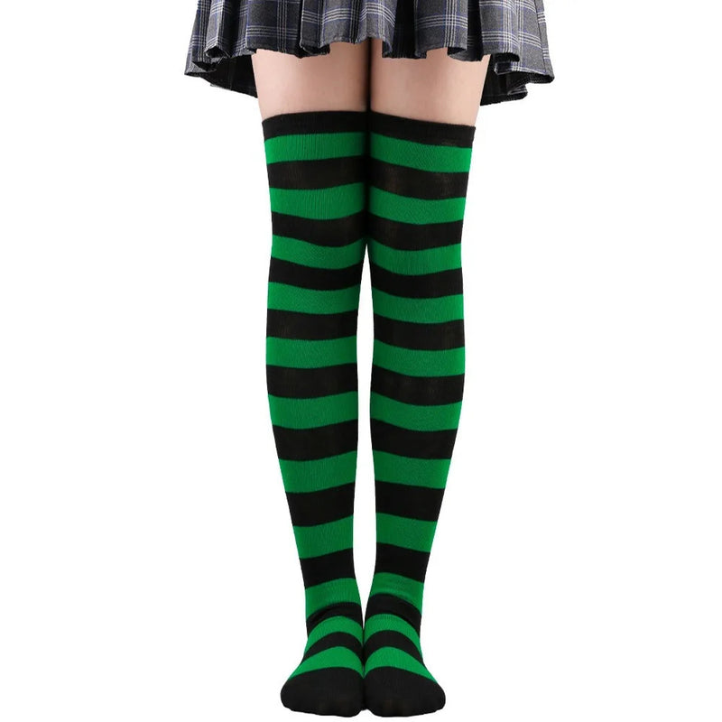 Color Striped Stockings Japanese Over Knee Socks Fashion Women Keep Warm Soks Sexy Slim Long Soks Black White Striped Hosiery