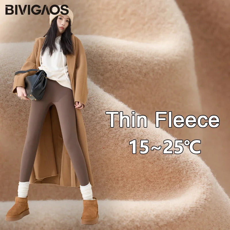 BIVIGAOS Autumn Winter High Waist Fleece Sharkskin Leggings Women Seamless Slim Tight-Fit Velvet Thickened Elastic Warm leggings