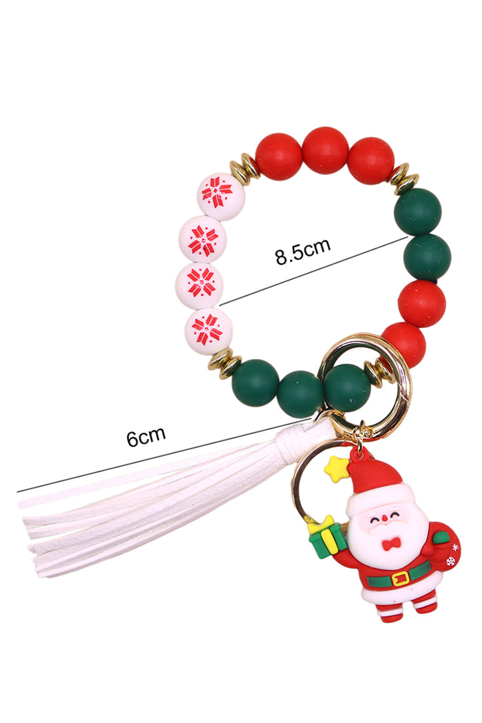 Fiery Red Father Christmas Silicone Bead Tassel Keyring