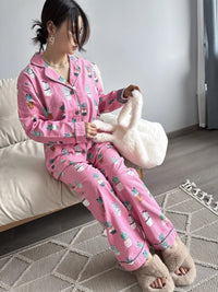 100% Cotton Pajamas for Women Loose Cartoon Long Sleeve Pants Loungewear Women 2 Piece Set Pj Women Outfit Sleepwear Set Pijamas