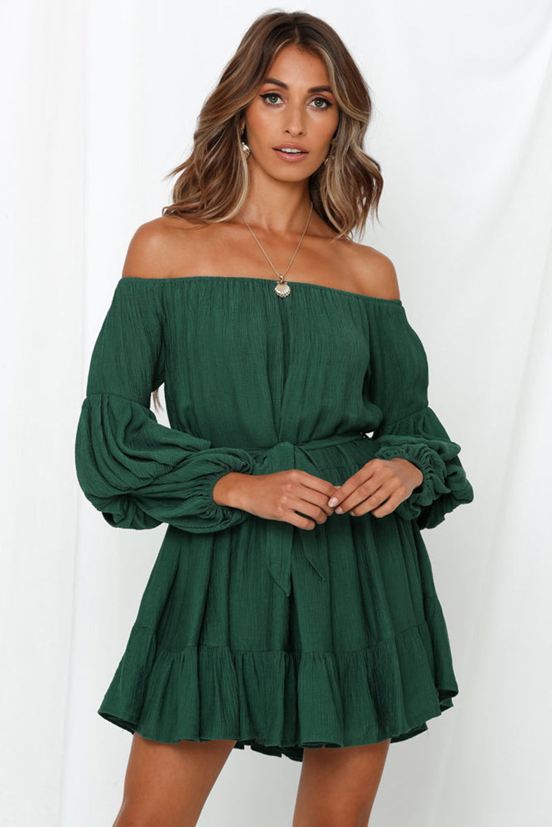 Women's Off-Shoulder Tiered Bubble Sleeve Ruffled Dress