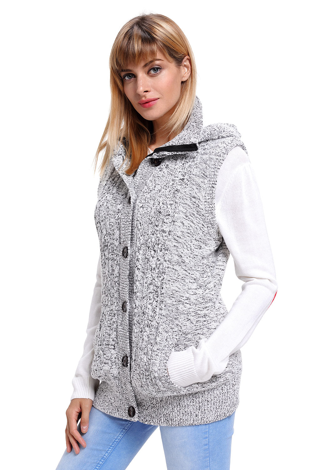 Heather Grey Cable Knit Hooded Sweater Vest