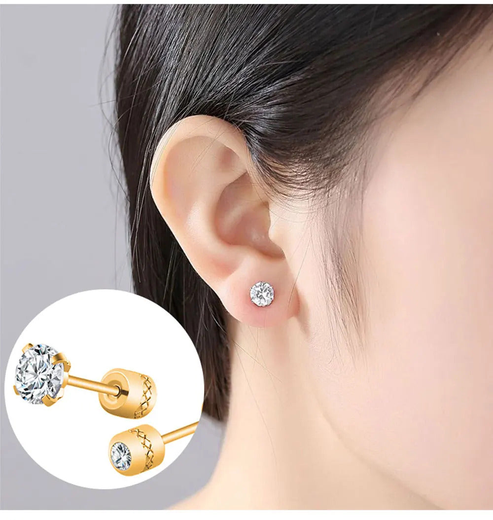 1Pair Stainless Steel Crystals Stud Earrings For Men Women Not Fade Ear Rings Jewelry