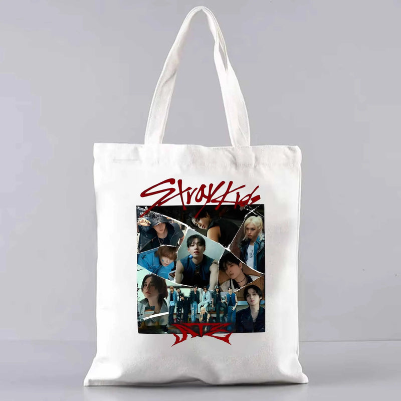 Retro Stray Kids ATE Album Graphic tote bag Stray Kids ChkChkBoom canvas bag Stray Kids Kpop fashion shoulder bag women tote bag