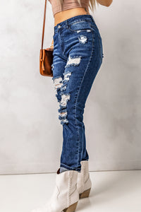 Blue Distressed High Waist Skinny Jeans