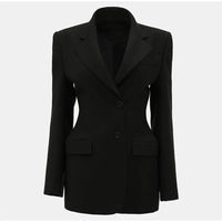 Elegant Solid Slim Blazer Jacket Women Long Sleeve Lapel Shoulder Pads Single Breasted Coat 2025 Spring Lady Office Outwear