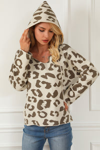 Leopard Drawstring Hooded Pullover Sweater