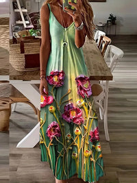 Hawaiian Vacation Travel Sexy V-neck Suspender Flower Dress Fresh Small Floral Street Fashion Sexy Party Dinner Evening Dress