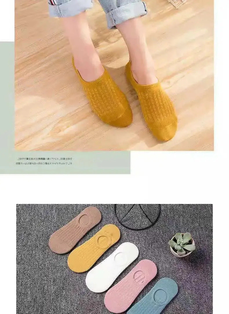 5 Pairs Women's silicone invisible Boat Socks  Summer Solid Color Ankle Boat Socks Female Soft Cotton Slipper Socks 35-40 EUR