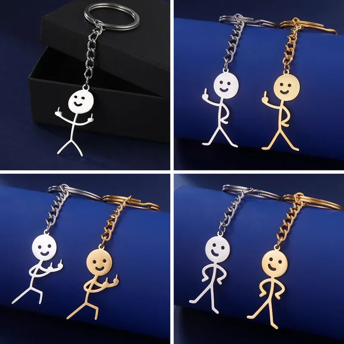 Teamer Funny Middle Finger Stickman Keychain 2024 Cute Trend School Bag Car Key Pendant Couple New Trinket Gift Keyring