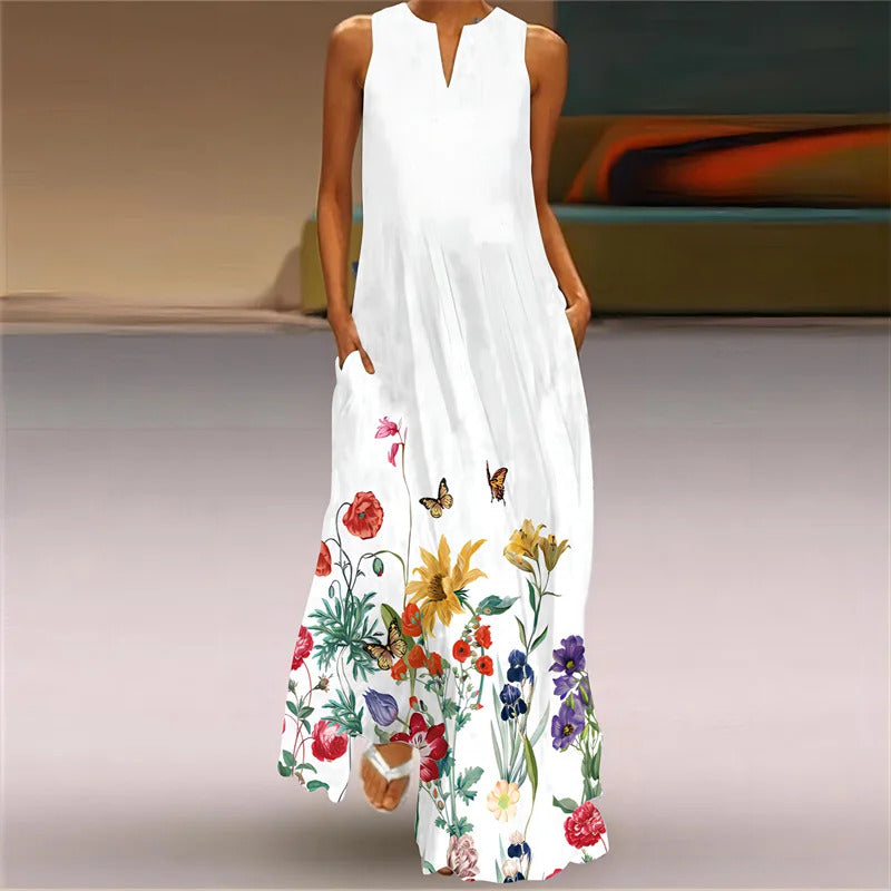 Spring Summer Long Women's Dress Floral Sleeveless Loose Print Elegant Party Dress For Women 2024 Casual Beach Maxi Dress Women