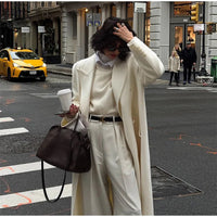 Fashion Oversize Lapel Extra Long Woolen Overcoat Women's Double Breasted Solid Cropped Overgarment 2024 Lady Commute Streetwear