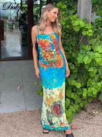 Dulzura 2023 summer women maxi print dress sexy Spaghetti Strap streetwear festival clothing party fitness for women graphic