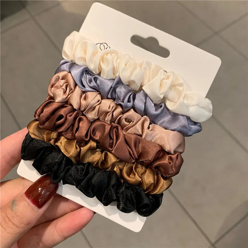 6pcs Women Simulation Silk Hair Ties Elegant Ponytail Holder Rubber Bands Hair Loop Elastic Advanced Headband Hair Accessories