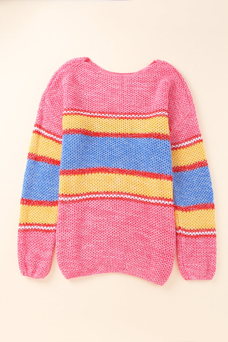 Pink Plus Size Stripe Oversized Sweater