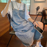 Spring Summer Denim Overall Dress Women Sleeveless Jeans Dresses Fashion Female Solid Slip Casual Loose Spaghetti Strap Dresses