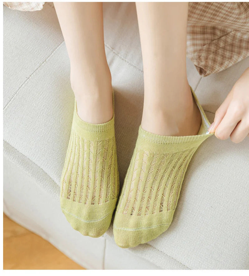 5/10 Pairs Socks women's Summer Invisible Short No Show Fashion Lace Breathable Silicone Non-slip Cotton Boat Socks