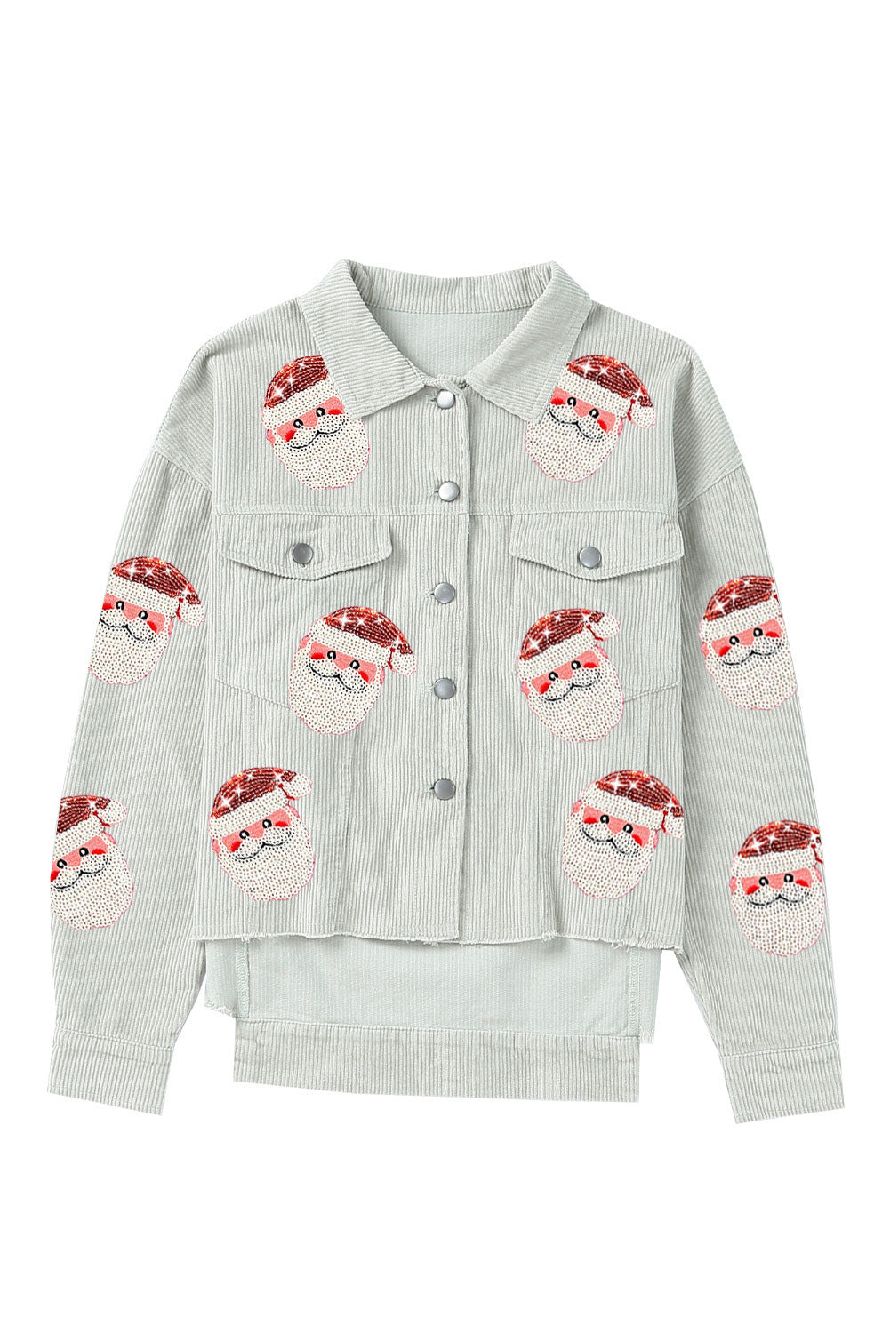 Sky Blue Sequined Santa Claus Flap Pocket Corduroy Jacket