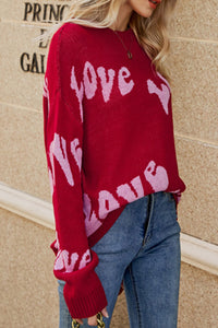 Racing Red Groovy LOVE Slouchy Sweater