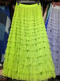 Medium-length Wire Mesh Spliced Cake Skirt 2023 Spring Summer Autumn/winter New Style A- line Long Dress Puffy Dress