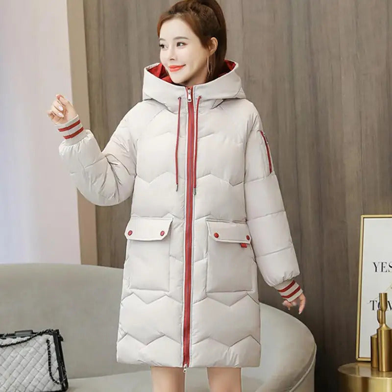 2023 New Women Long Down Cotton Jacket Korean Loose Cotton Coat Winter Thicken Warm Women Parkas Winter Female Hooded Coat