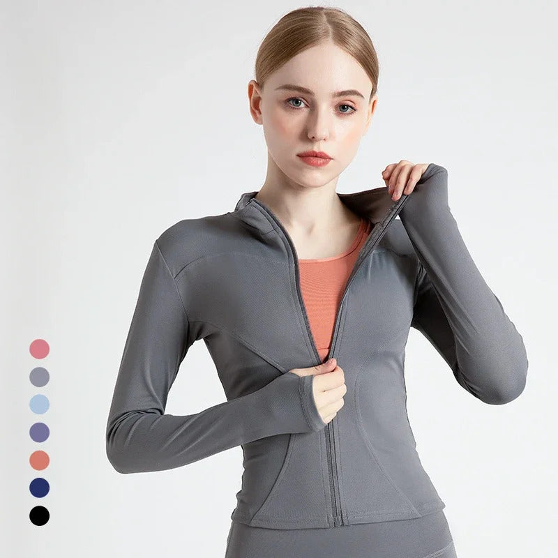 S-3XL Women's Tracksuit Jacket Slim Fit Long Sleeved Fitness Coat Yoga Tops With Thumb Holes Gym Jacket Workout Sweatshirts2024