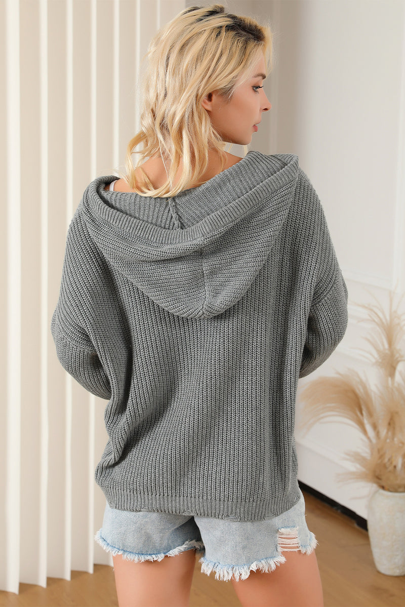 Gray Rivet Kangaroo Pocket Hooded Sweater