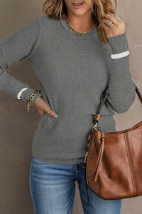 Medium Grey Ribbed Trim Crew Neck Long Sleeve Sweater