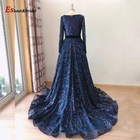 Dubai A-Line Luxury Wedding Evening Dress for Women Muslim 2024 Long Sleeves Sequin Plus Size Formal Prom Party Gown Customized