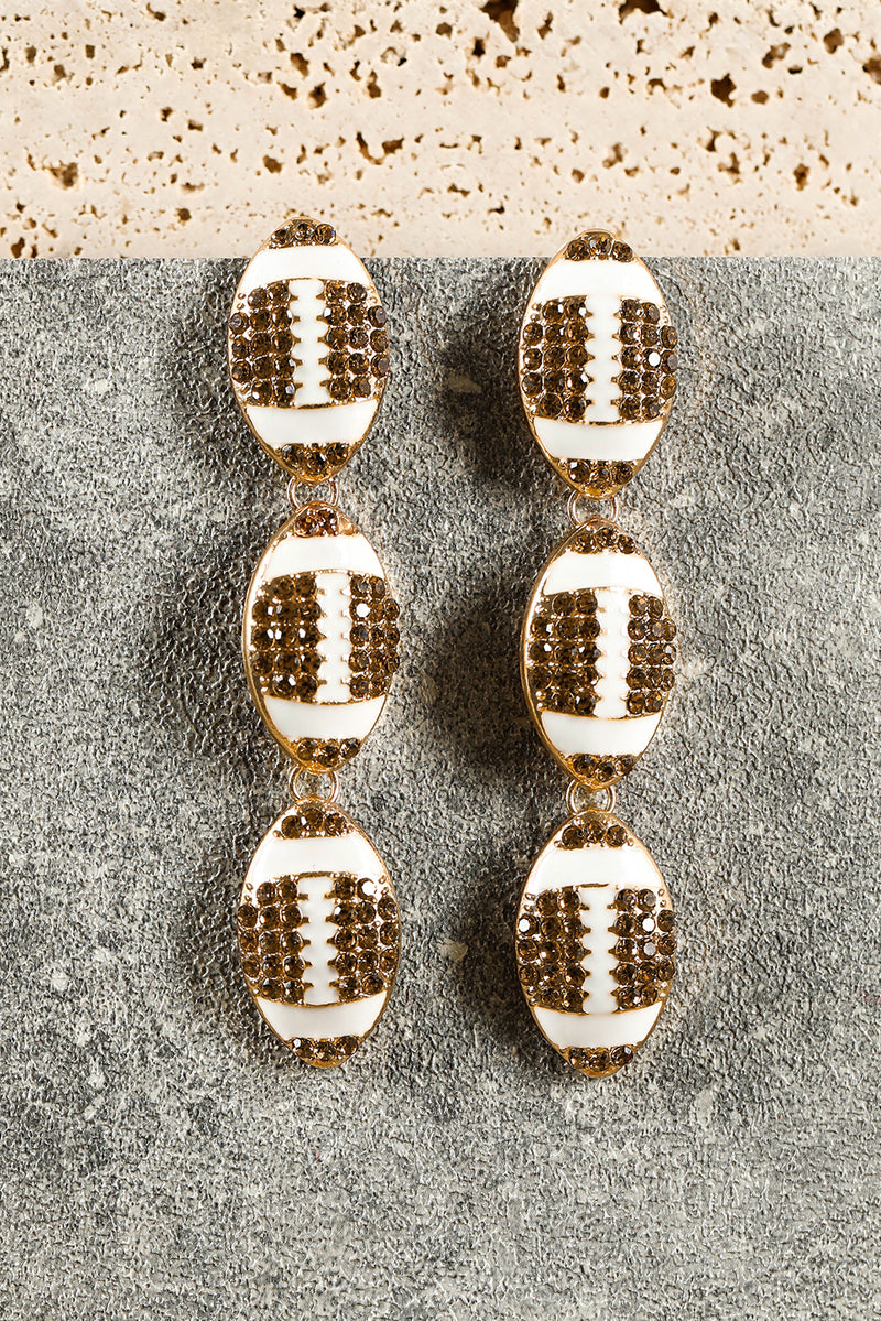 Chestnut Rugby Pattern Rhinestone Tiered Drop Earrings